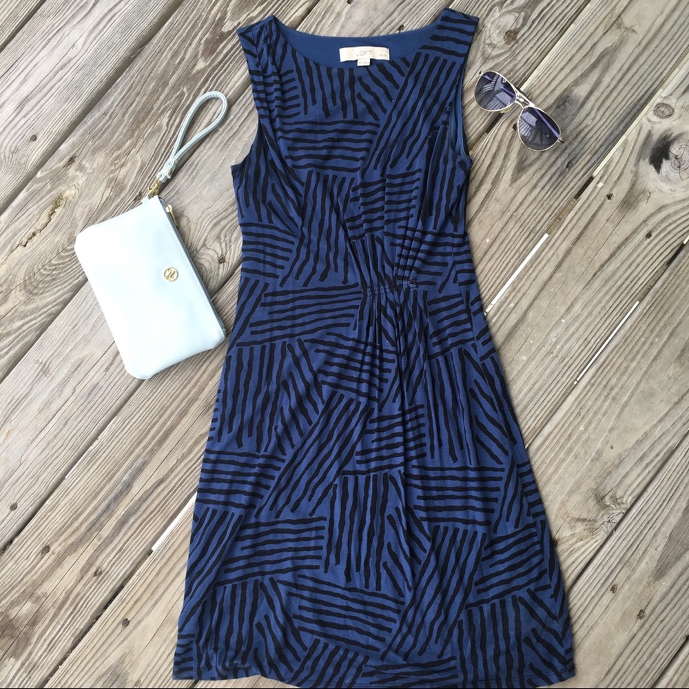 Loft sleeveless dress in blue and black